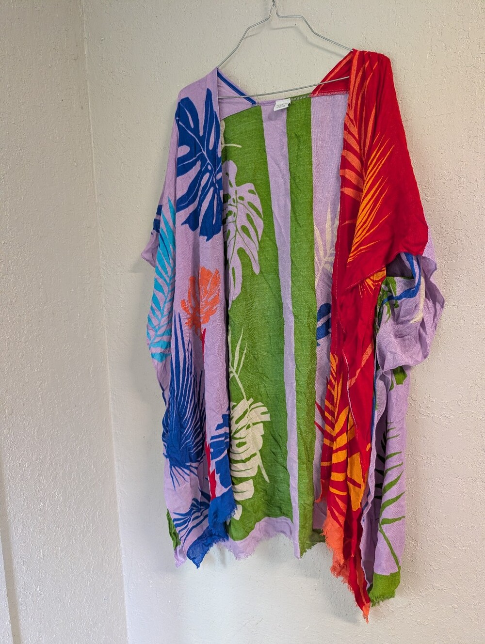 Anna & Ava Swim Cover Cardigan One Size Tropical Beach Raw Hem Boho Hippie Flowy